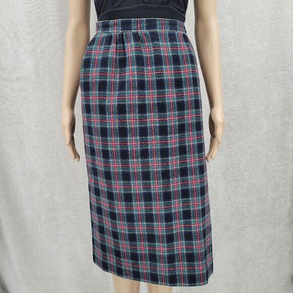 Pendelton Vintage 70s Black Stewart Tartan Plaid Wool Skirt Red Green Black - Picture 4 of 12